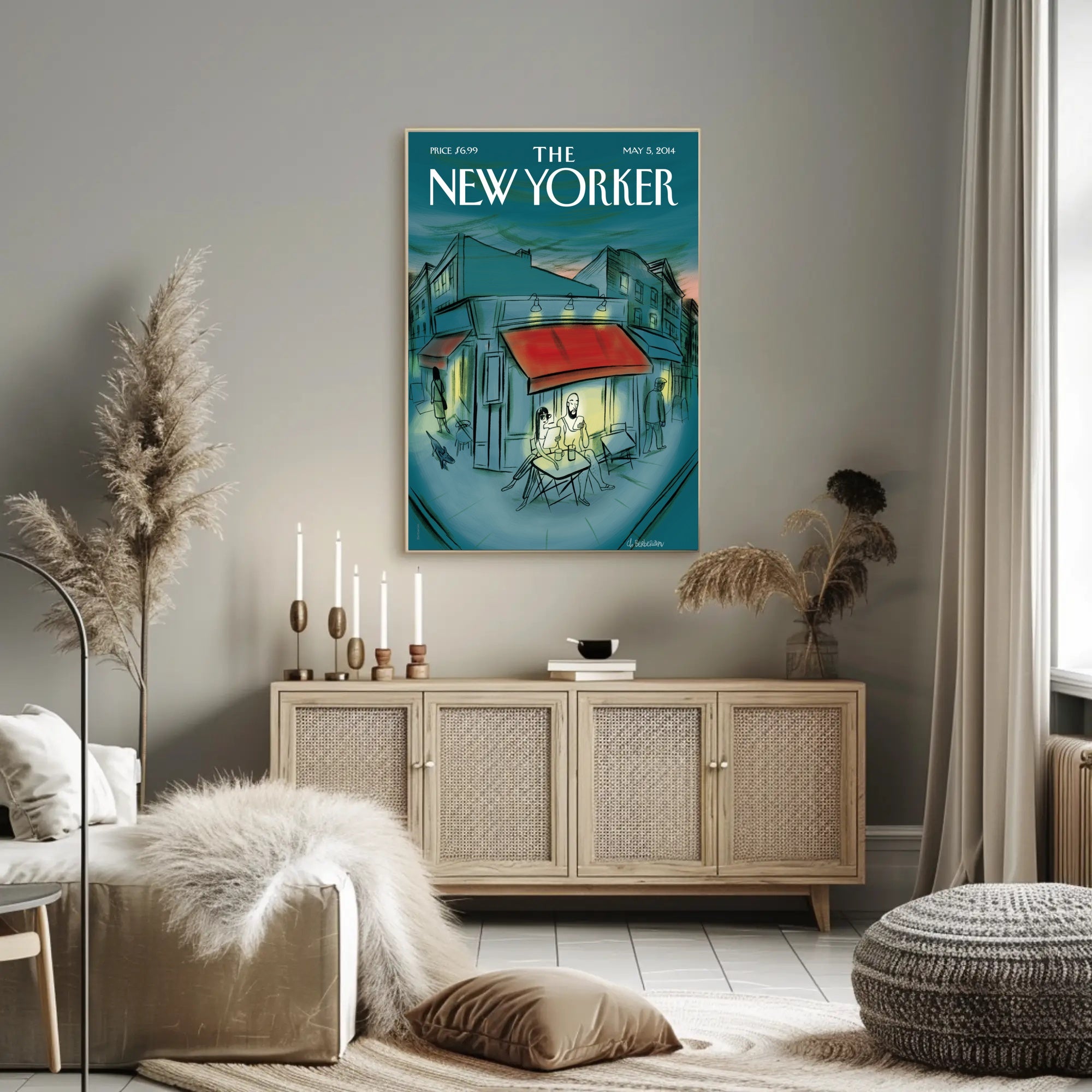 Modern City Street Cafe Scene - Travel Poster PosterGoat