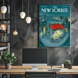 Modern City Street Cafe Scene - Travel Poster PosterGoat
