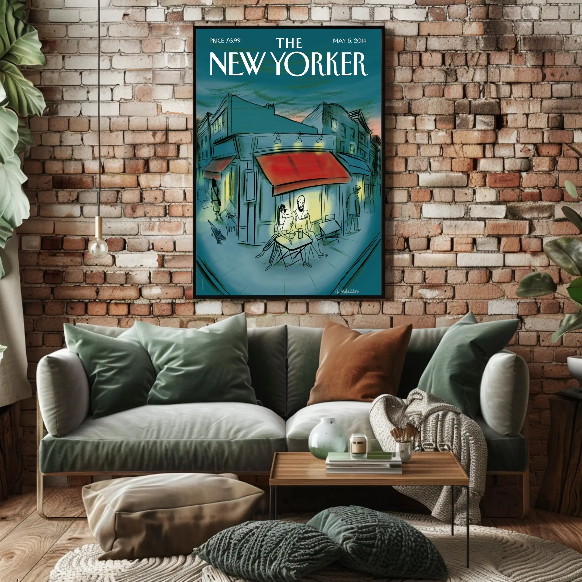Modern City Street Cafe Scene - Travel Poster PosterGoat