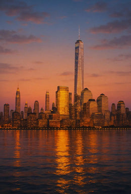 Modern Cityscape Tranquil Reflection Travel Poster PosterGoat