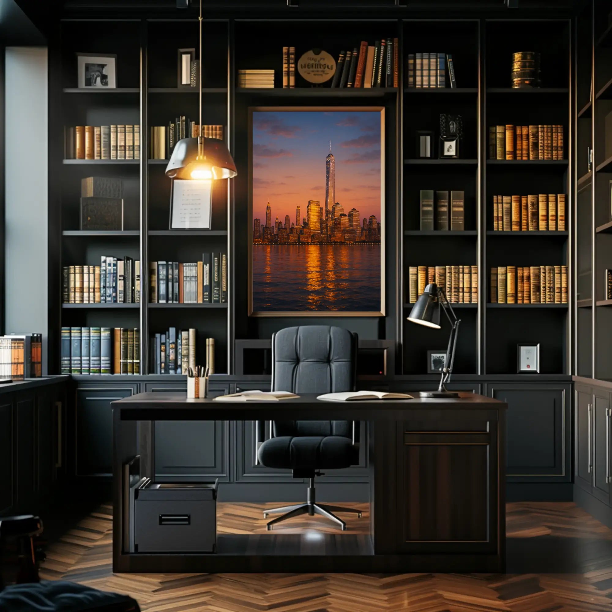 Modern Cityscape Tranquil Reflection Travel Poster PosterGoat