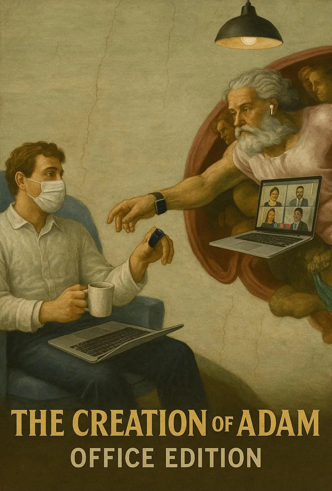 Modern Creation of Adam Remote Work Pop Culture Poster PosterGoat