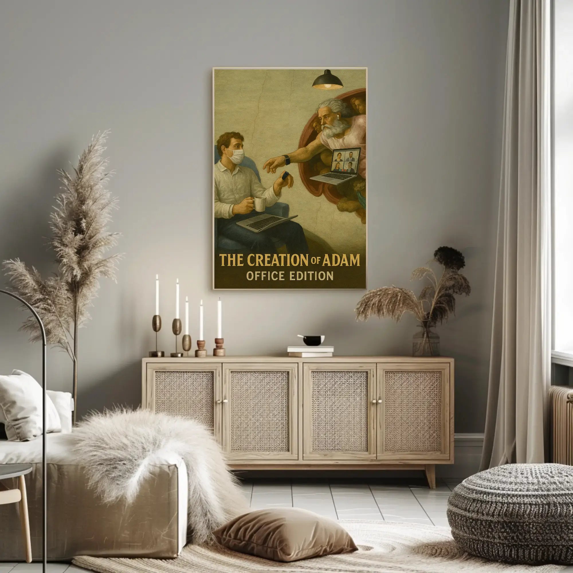 Modern Creation of Adam Remote Work Pop Culture Poster PosterGoat