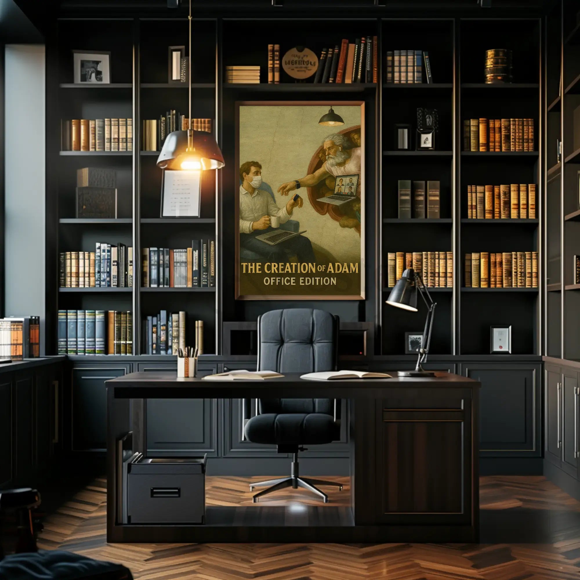 Modern Creation of Adam Remote Work Pop Culture Poster PosterGoat