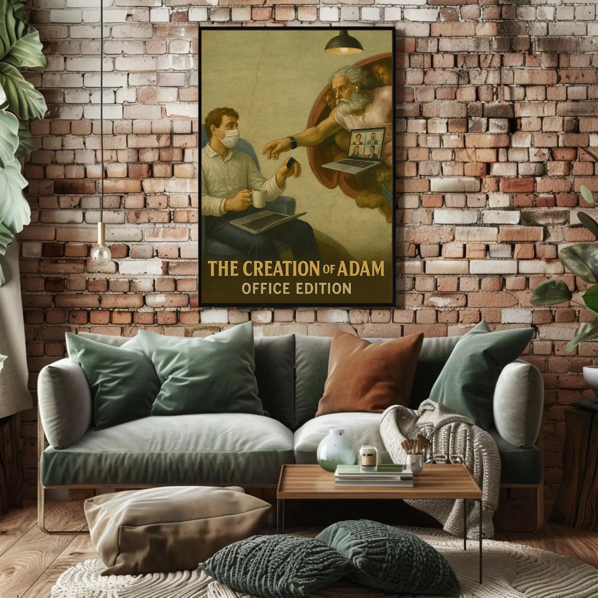 Modern Creation of Adam Remote Work Pop Culture Poster PosterGoat