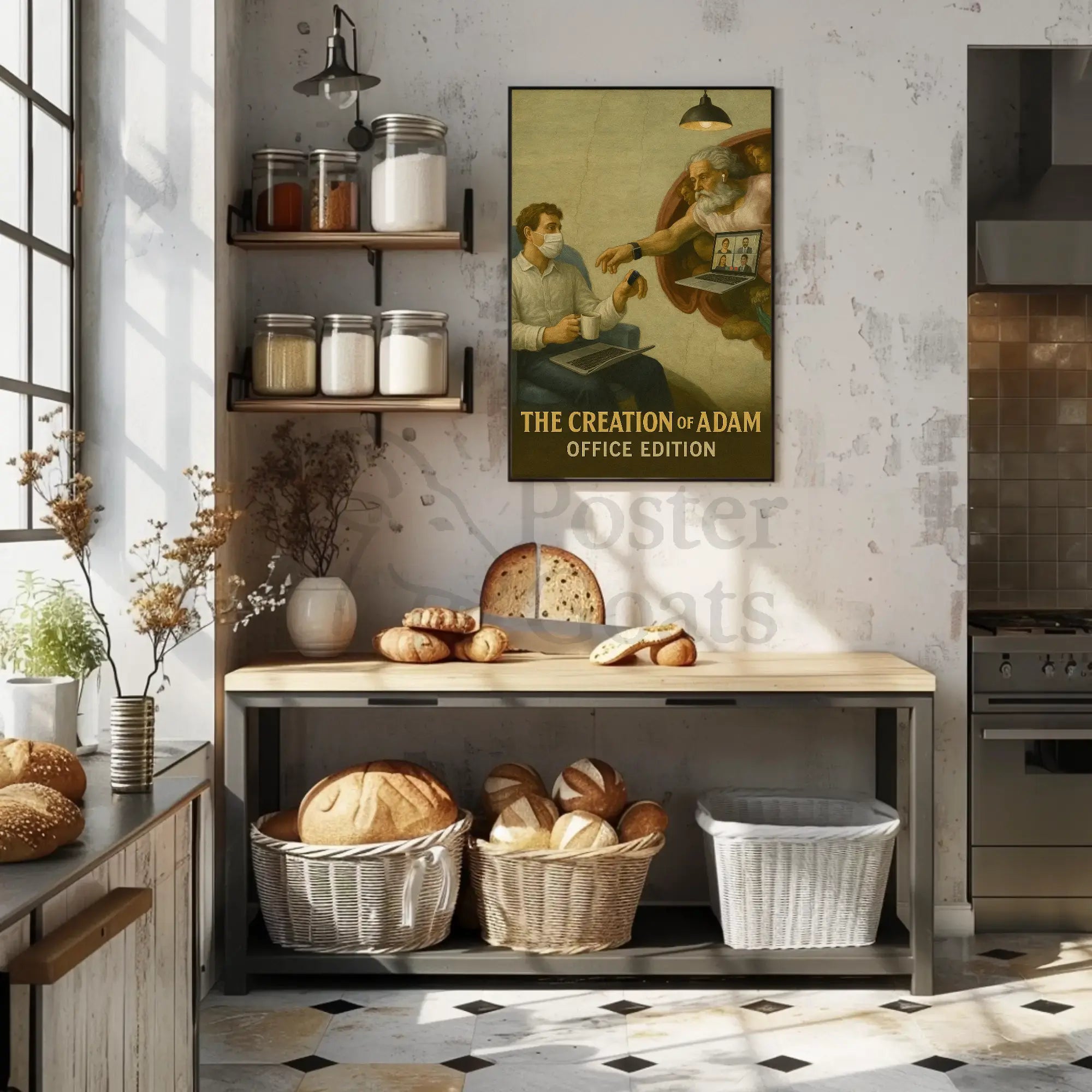 Modern Creation of Adam Remote Work Pop Culture Poster PosterGoat