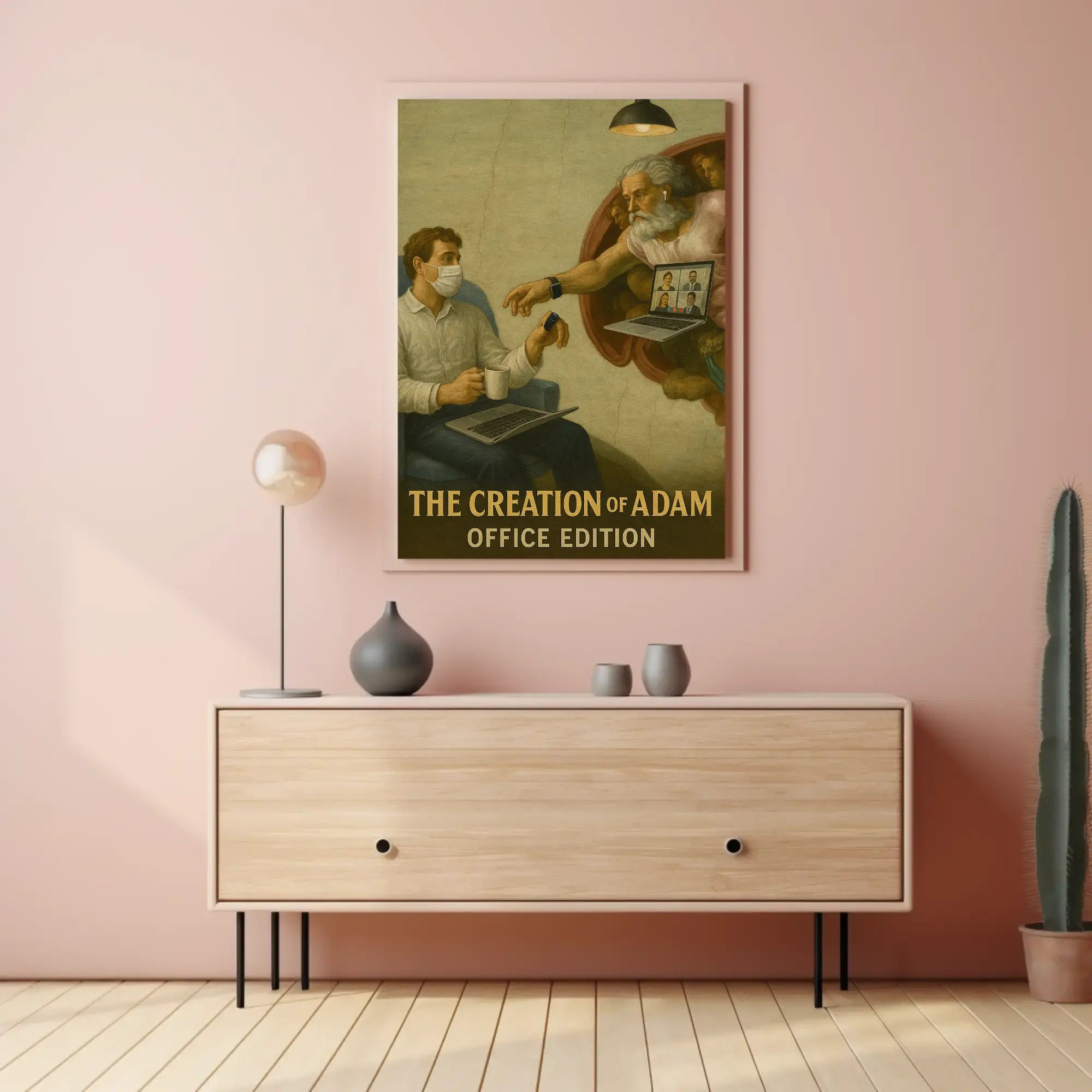 Modern Creation of Adam Remote Work Pop Culture Poster PosterGoat