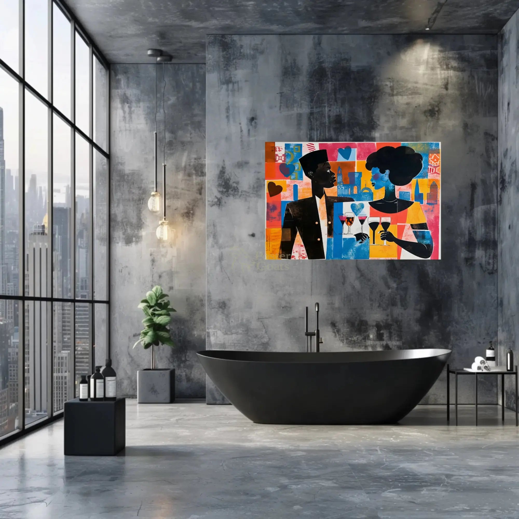 Modern Love Pop Art Cityscape Abstract Poster PosterGoat