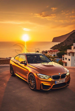 Modern Luxury Car Coastal Sunset Artistic, Pop Culture Poster PosterGoat