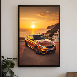 Modern Luxury Car Coastal Sunset Artistic, Pop Culture Poster PosterGoat