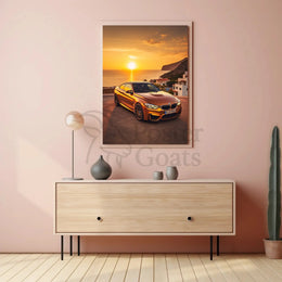 Modern Luxury Car Coastal Sunset Artistic, Pop Culture Poster PosterGoat