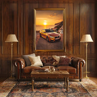Modern Luxury Car Coastal Sunset Artistic, Pop Culture Poster PosterGoat