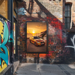 Modern Luxury Car Coastal Sunset Artistic, Pop Culture Poster PosterGoat