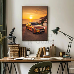 Modern Luxury Car Coastal Sunset Artistic, Pop Culture Poster PosterGoat