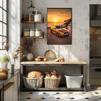 Modern Luxury Car Coastal Sunset Artistic, Pop Culture Poster PosterGoat