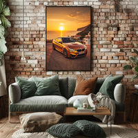 Modern Luxury Car Coastal Sunset Artistic, Pop Culture Poster PosterGoat