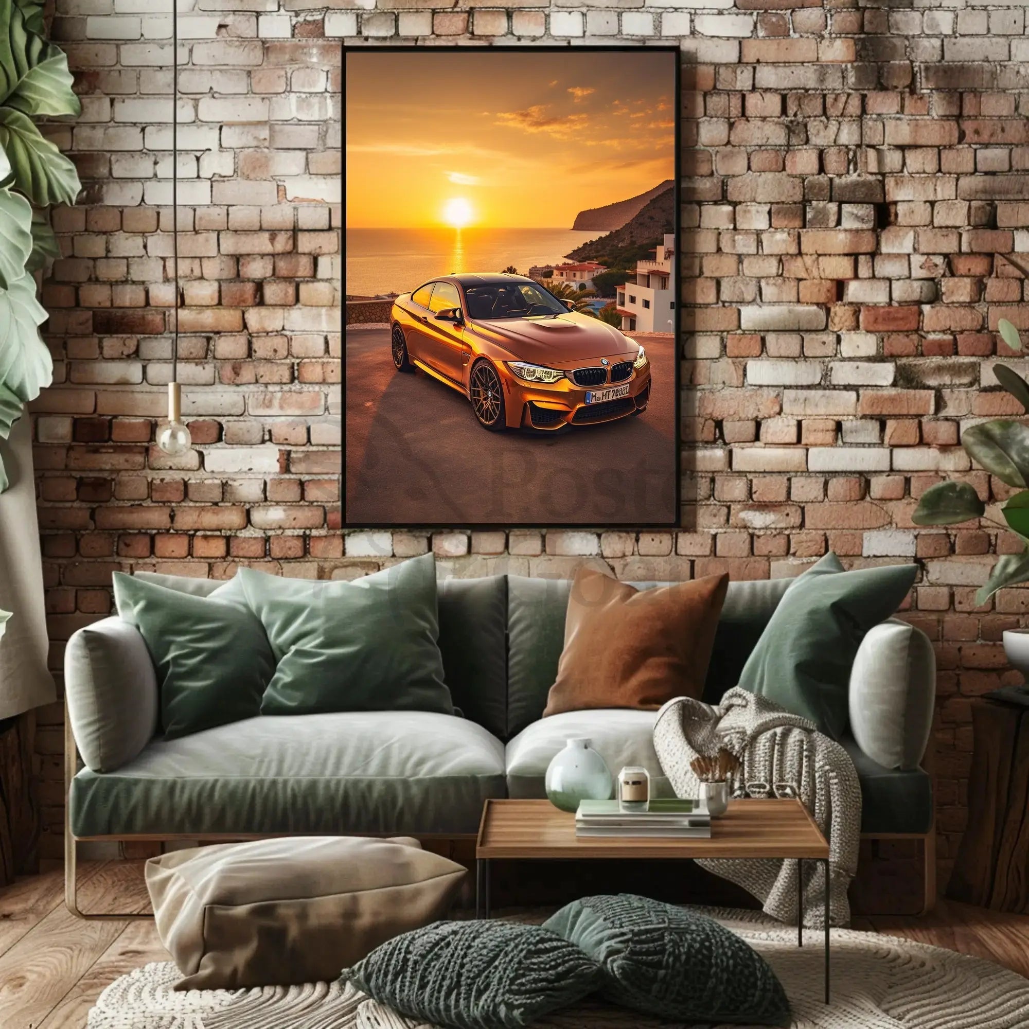 Modern Luxury Car Coastal Sunset Artistic, Pop Culture Poster PosterGoat