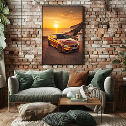 Modern Luxury Car Coastal Sunset Artistic, Pop Culture Poster PosterGoat