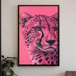 Modern Pink Cheetah Portrait Art Animal Poster PosterGoat