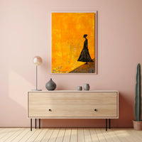Modern Silhouette Woman on Orange Abstract Artistic Poster PosterGoat