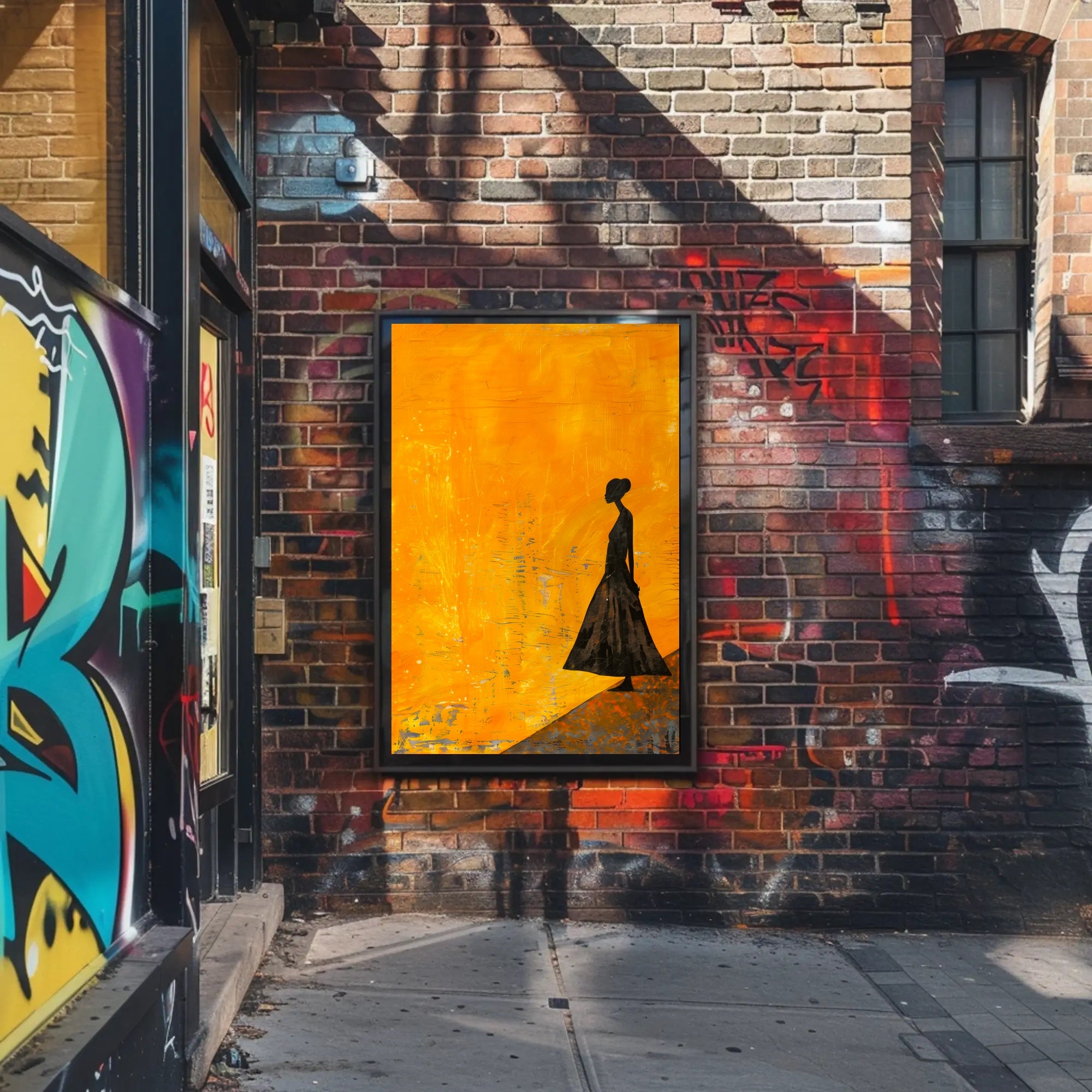 Modern Silhouette Woman on Orange Abstract Artistic Poster PosterGoat