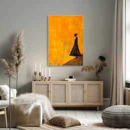 Modern Silhouette Woman on Orange Abstract Artistic Poster PosterGoat