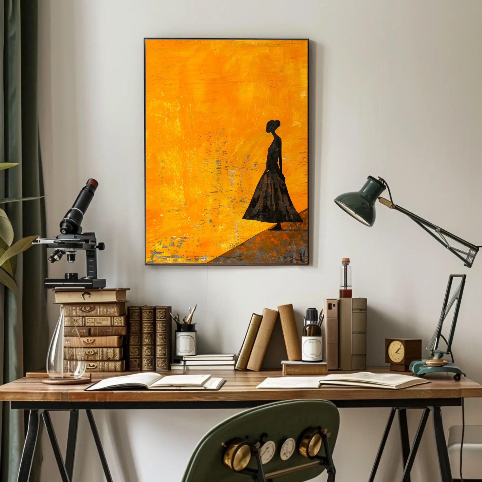 Modern Silhouette Woman on Orange Abstract Artistic Poster PosterGoat