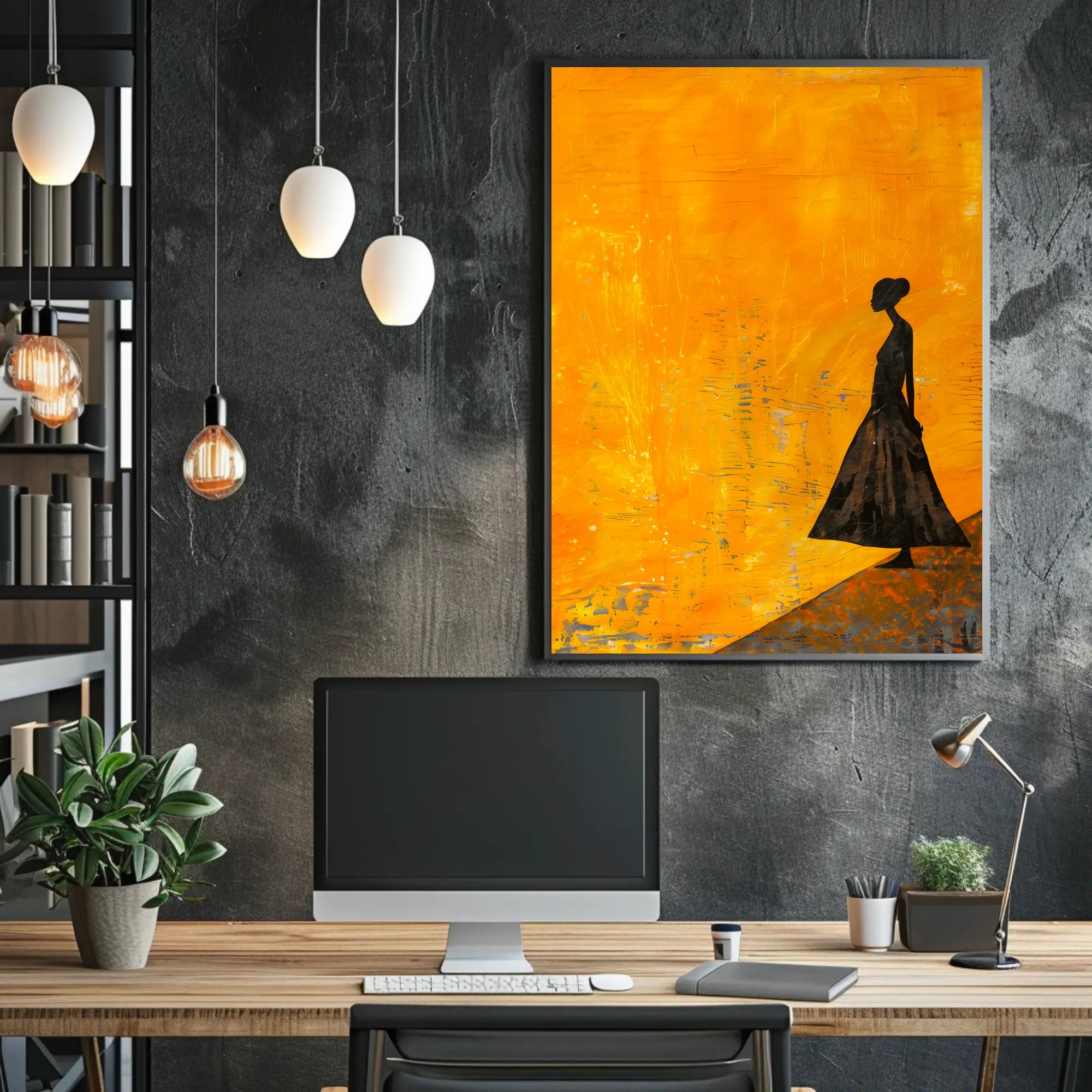 Modern Silhouette Woman on Orange Abstract Artistic Poster PosterGoat
