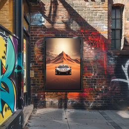 Modern Sports Car Adventure in Desert Landscape Poster PosterGoat