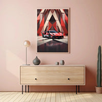 Modern Sports Car in Geometric Background Artistic Poster PosterGoat