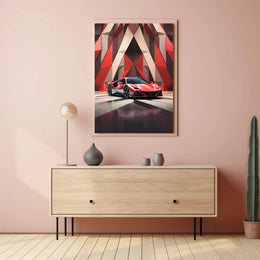 Modern Sports Car in Geometric Background Artistic Poster PosterGoat