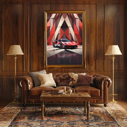 Modern Sports Car in Geometric Background Artistic Poster PosterGoat