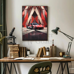 Modern Sports Car in Geometric Background Artistic Poster PosterGoat