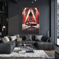 Modern Sports Car in Geometric Background Artistic Poster PosterGoat