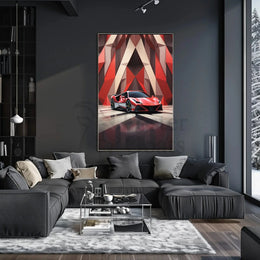 Modern Sports Car in Geometric Background Artistic Poster PosterGoat