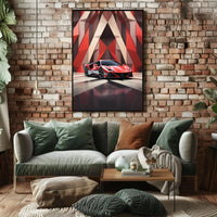 Modern Sports Car in Geometric Background Artistic Poster PosterGoat