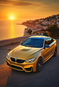 Modern Sports Car in Mediterranean Sunset Travel Poster PosterGoat
