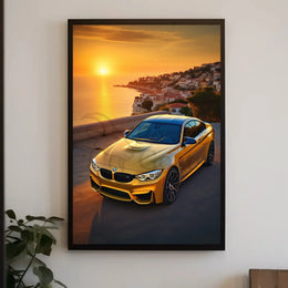 Modern Sports Car in Mediterranean Sunset Travel Poster PosterGoat