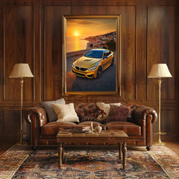 Modern Sports Car in Mediterranean Sunset Travel Poster PosterGoat