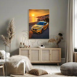 Modern Sports Car in Mediterranean Sunset Travel Poster PosterGoat