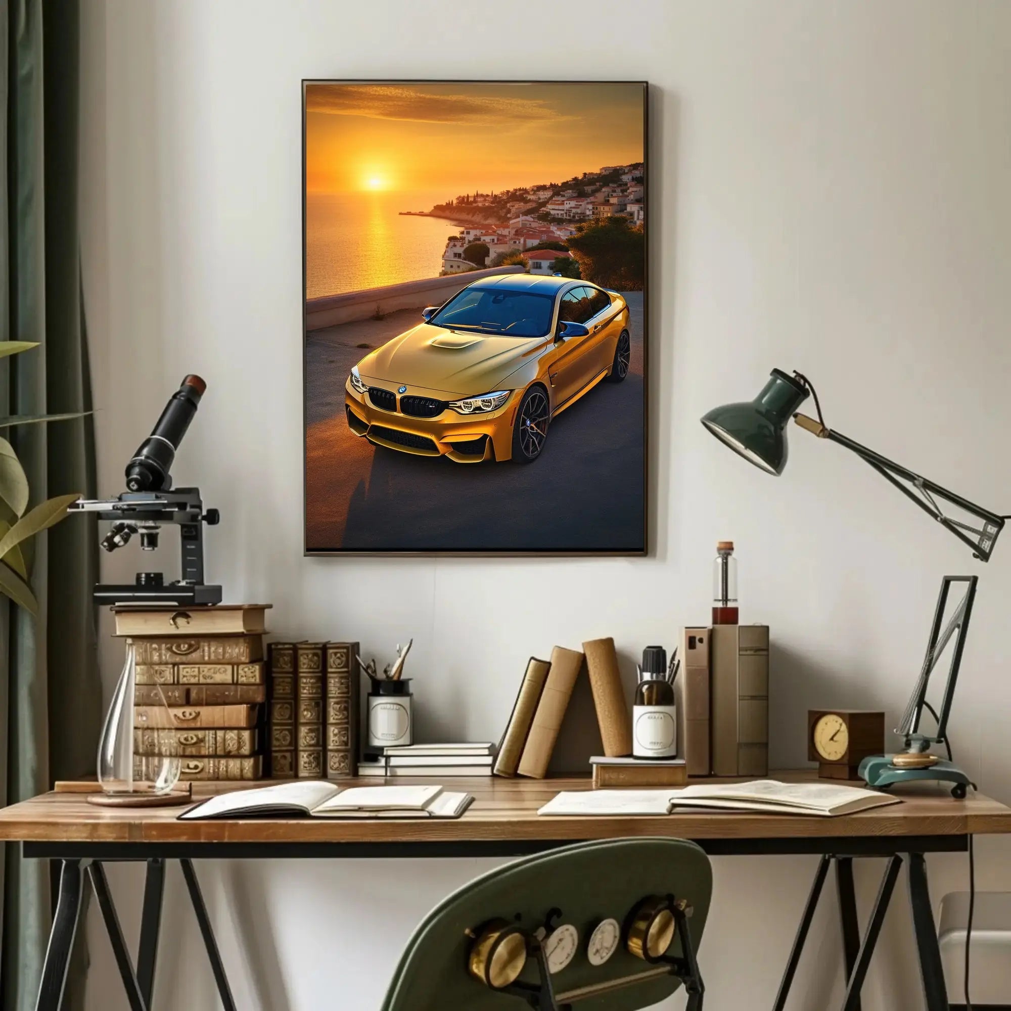 Modern Sports Car in Mediterranean Sunset Travel Poster PosterGoat