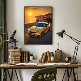 Modern Sports Car in Mediterranean Sunset Travel Poster PosterGoat