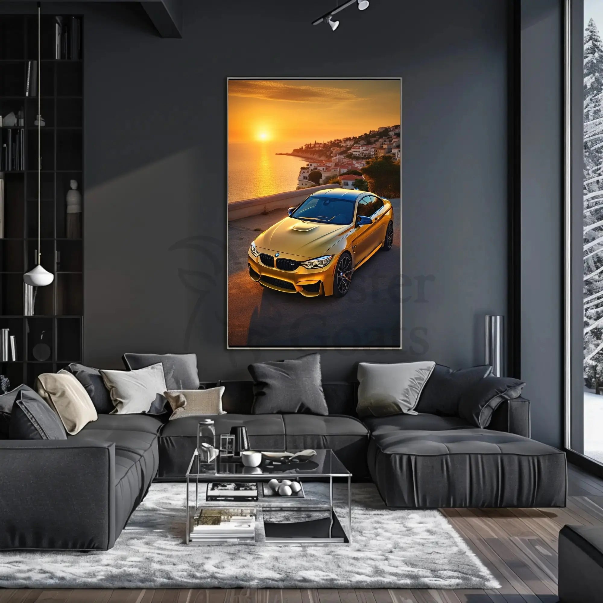 Modern Sports Car in Mediterranean Sunset Travel Poster PosterGoat