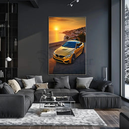 Modern Sports Car in Mediterranean Sunset Travel Poster PosterGoat