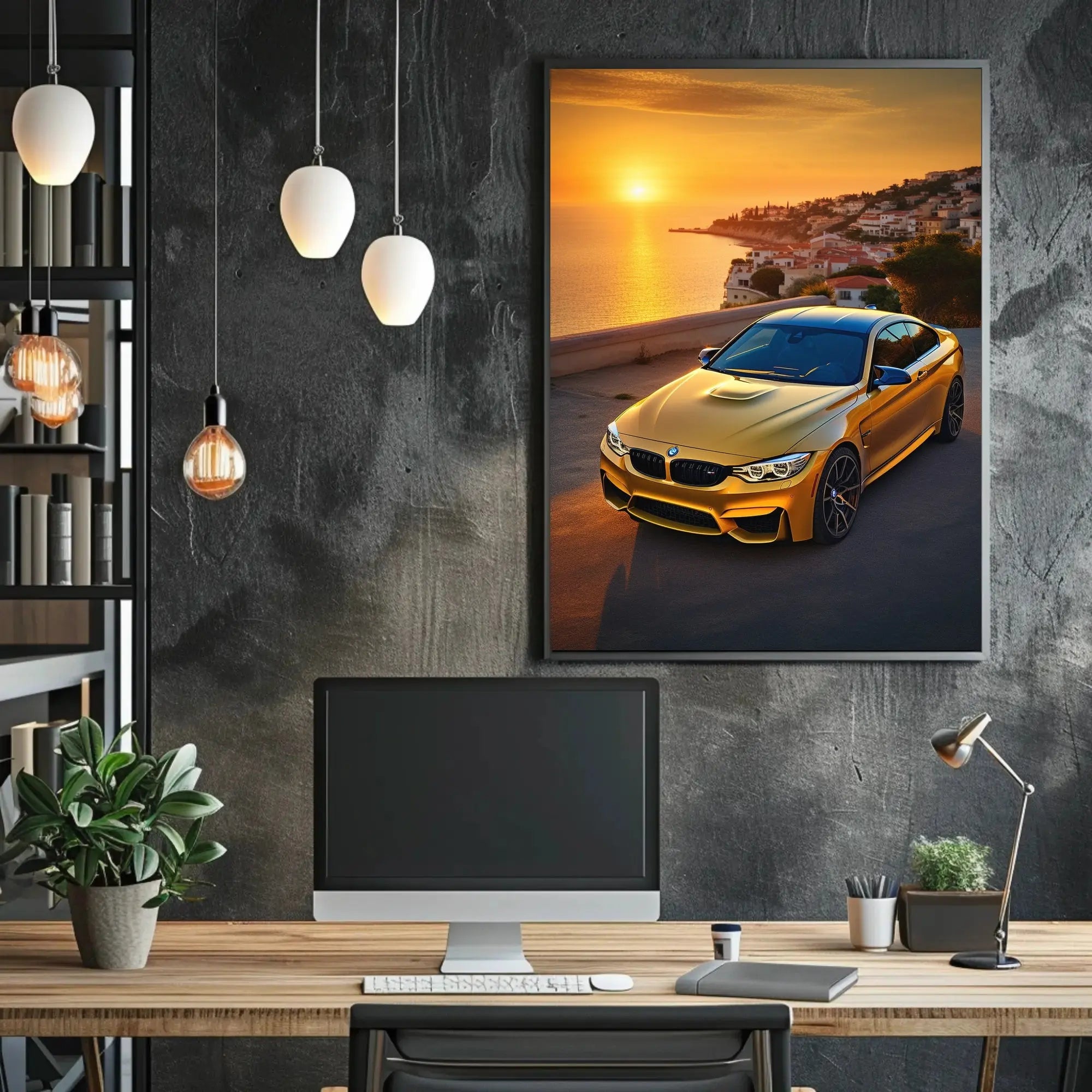 Modern Sports Car in Mediterranean Sunset Travel Poster PosterGoat