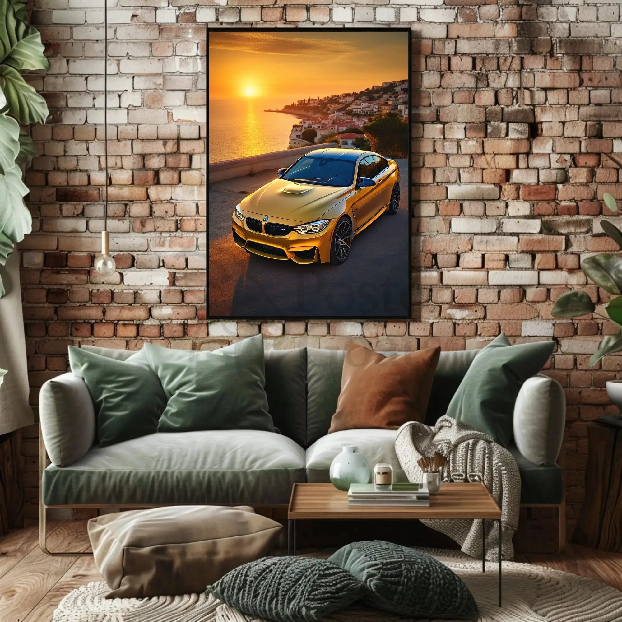 Modern Sports Car in Mediterranean Sunset Travel Poster PosterGoat