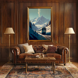 Modern Train in Serene Alpine Travel Poster PosterGoat