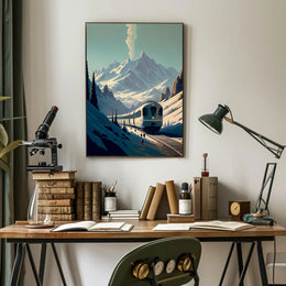 Modern Train in Serene Alpine Travel Poster PosterGoat