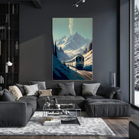 Modern Train in Serene Alpine Travel Poster PosterGoat