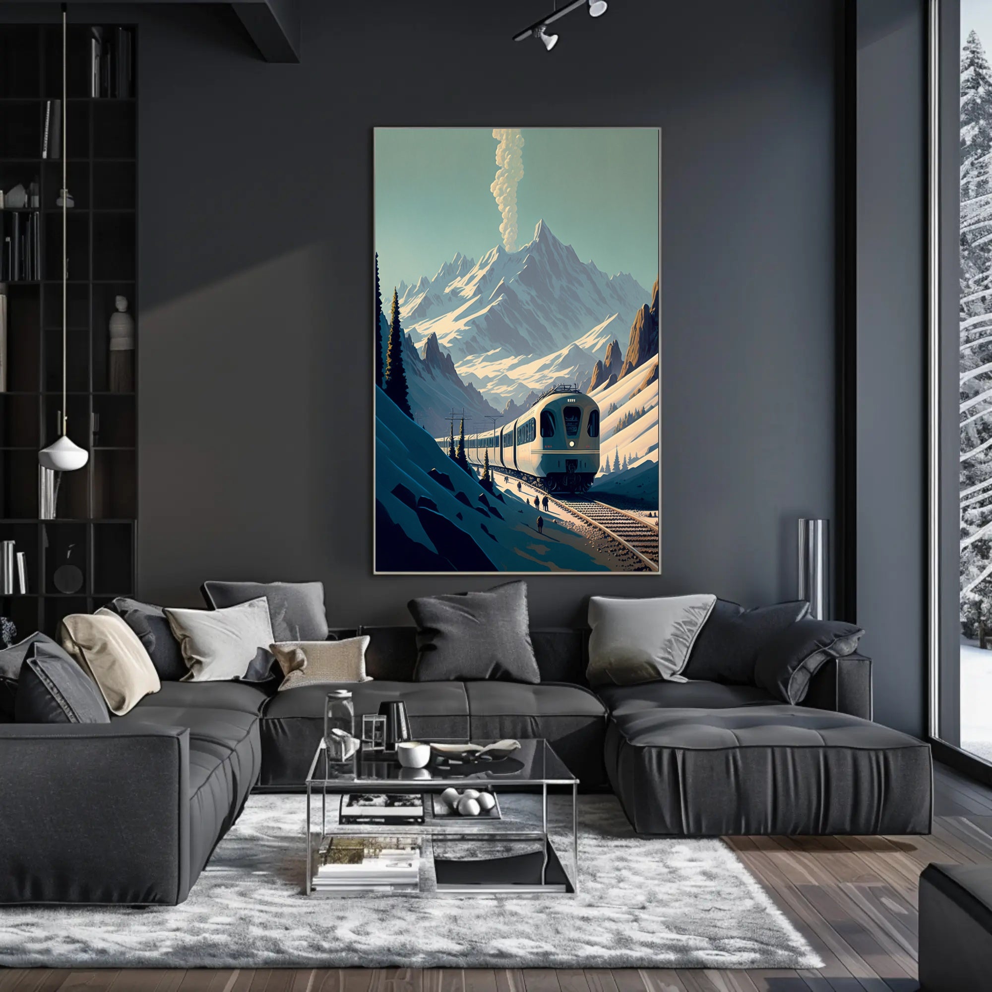 Modern Train in Serene Alpine Travel Poster PosterGoat